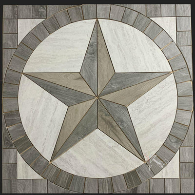 Texas Star Tile Insert Medallion with wood grain look porcelain tile