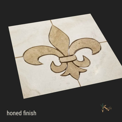 Borderless Square Travertine Fleur de Lis Backsplash / Tile Floor Medallion