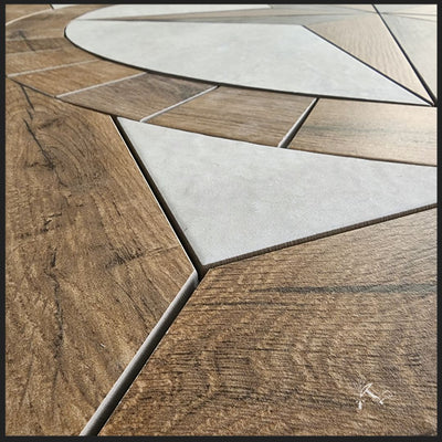 Closeup picture of the corner of this Warm Brown Wood Look Porcelain Tile Texas Star Medallion