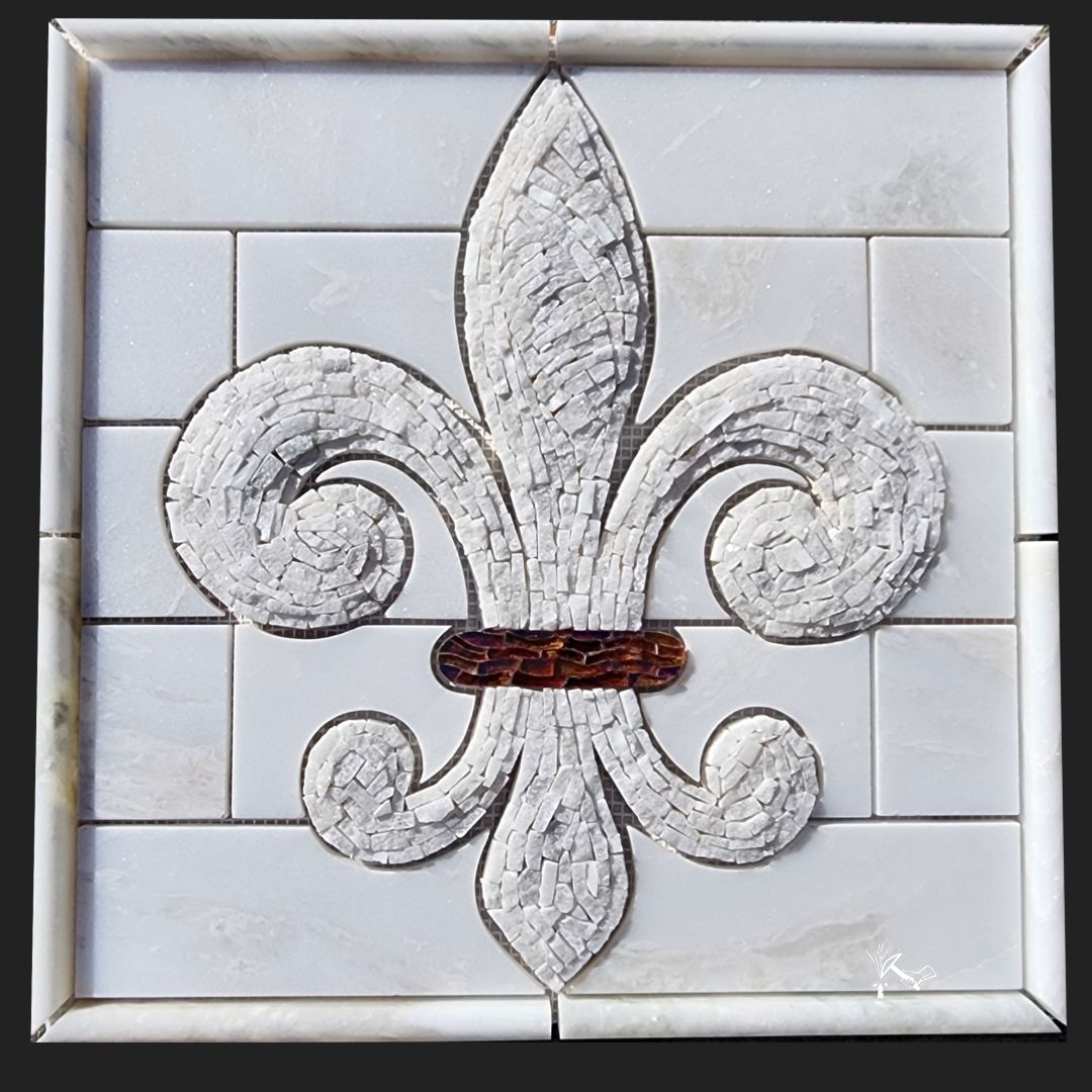 Mosaic Stone Fleur de Lis (Elegance Style) Tile Medallion