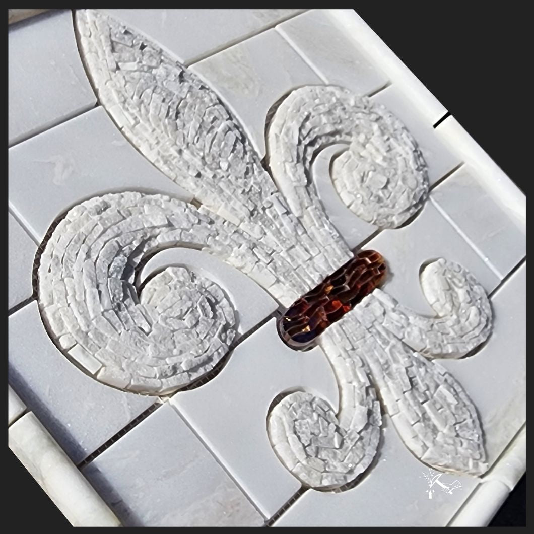 Mosaic Stone Fleur de Lis (Elegance Style) Tile Medallion