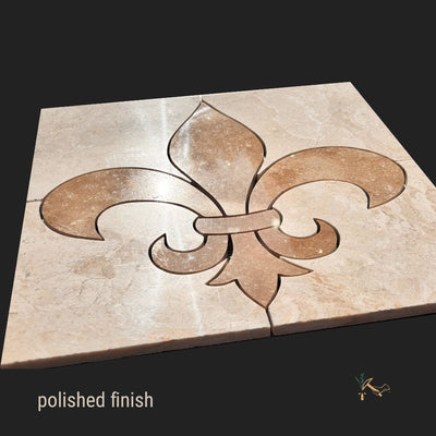 Borderless Square Travertine Fleur de Lis Backsplash / Tile Floor Medallion