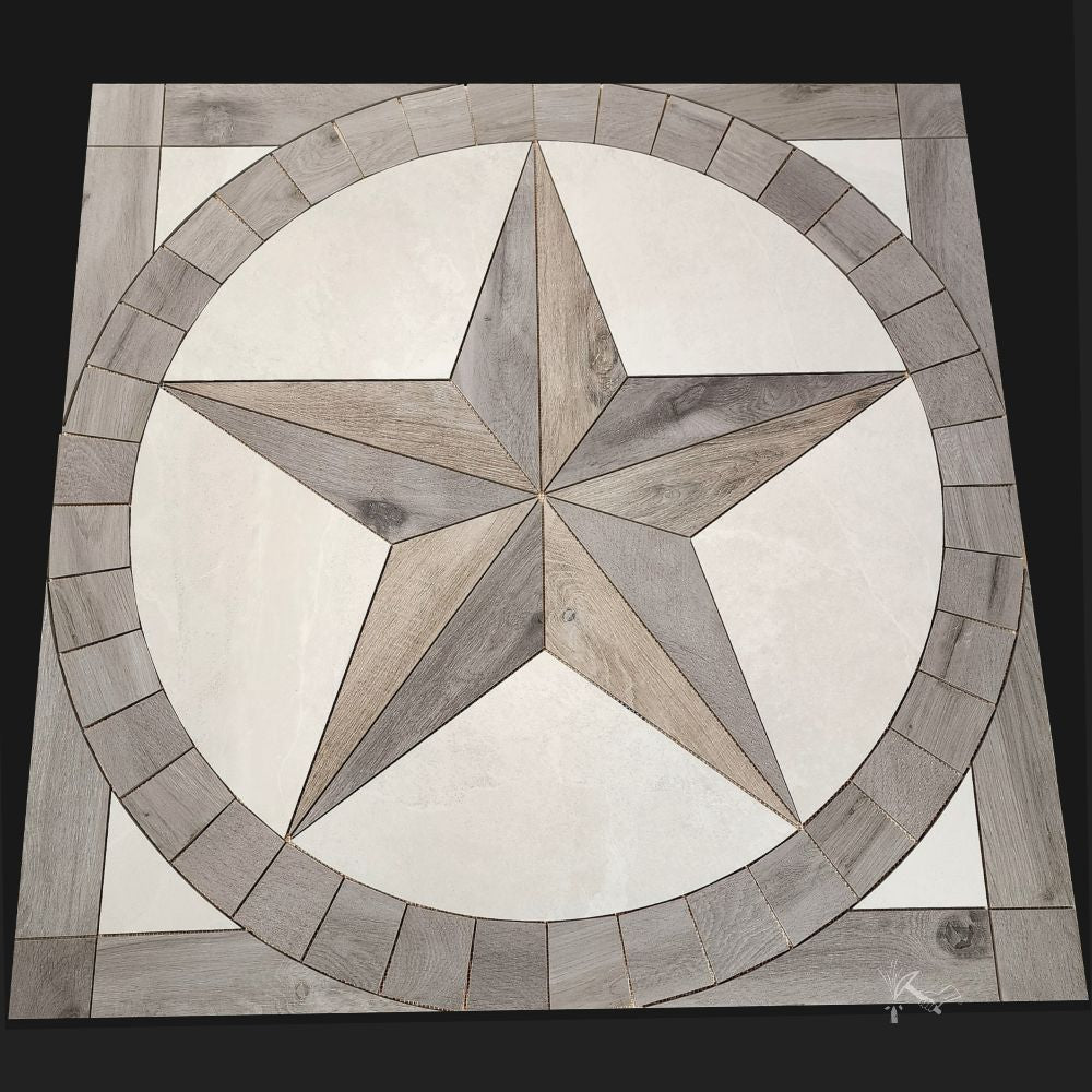 Texas Star Floor Medallion - Wood Look Porcelain Tile