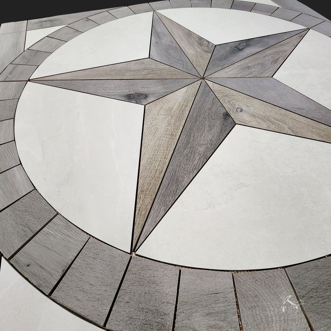 Texas Star Floor Medallion - Wood Look Porcelain Tile