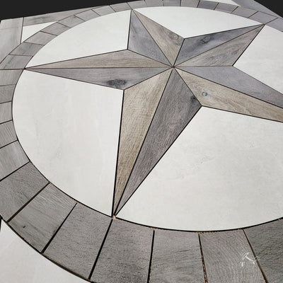 Texas Star Floor Medallion - Wood Look Porcelain Tile
