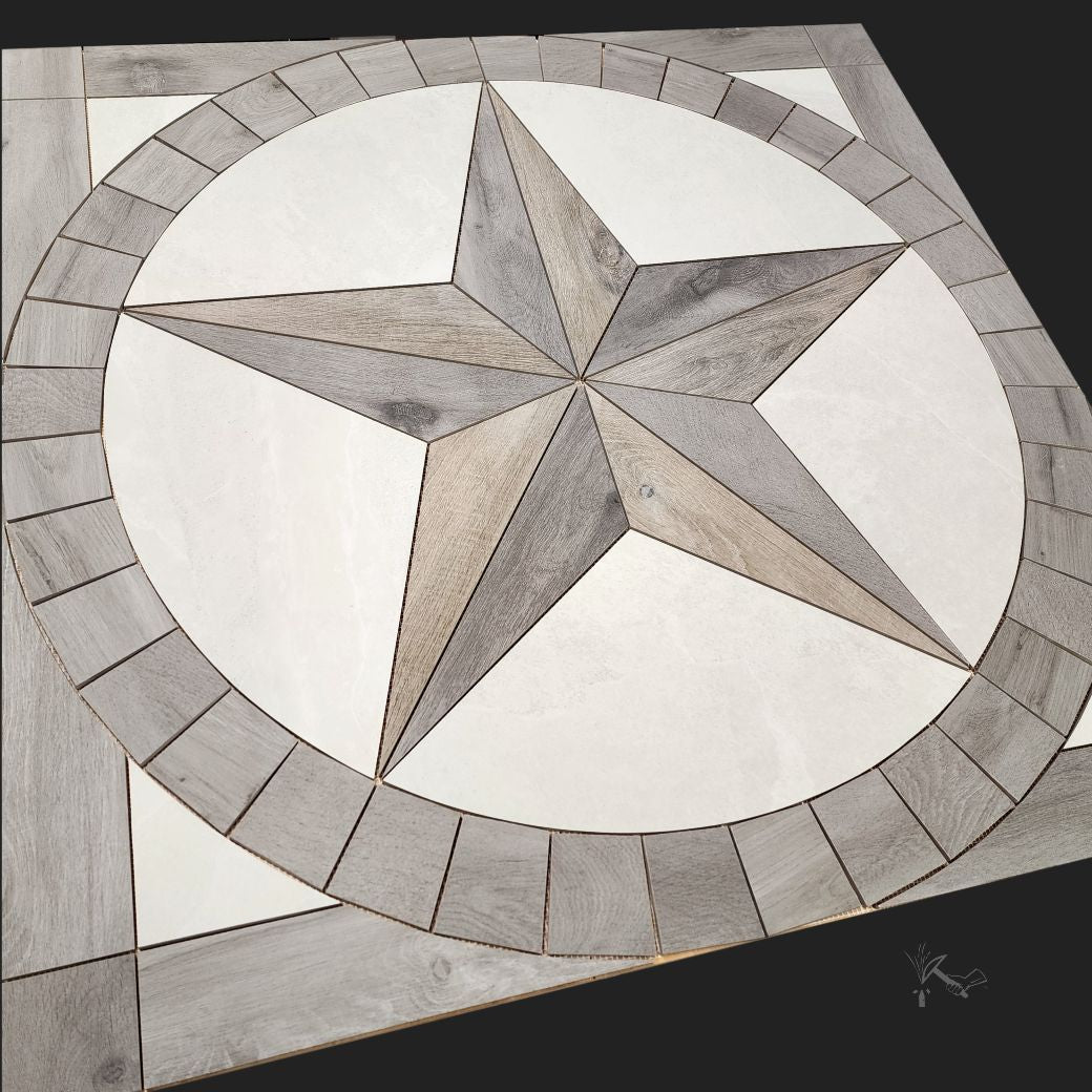 Texas Star Floor Medallion - Wood Look Porcelain Tile