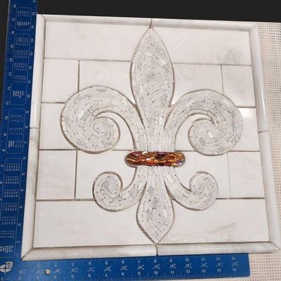 Mosaic Stone Fleur de Lis (Elegance Style) Tile Medallion