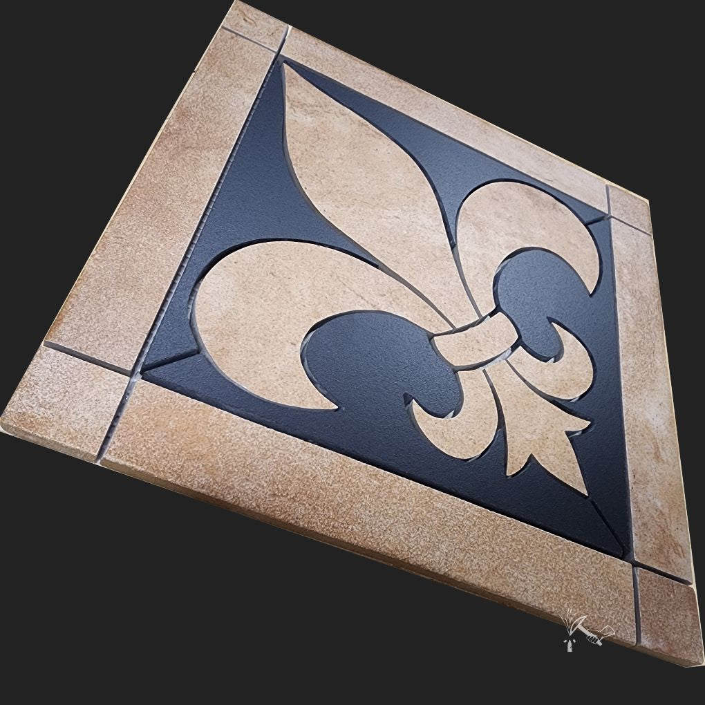 Fleur de Lis Tile Insert made from Terra Cotta porcelain tile with a satin finish.