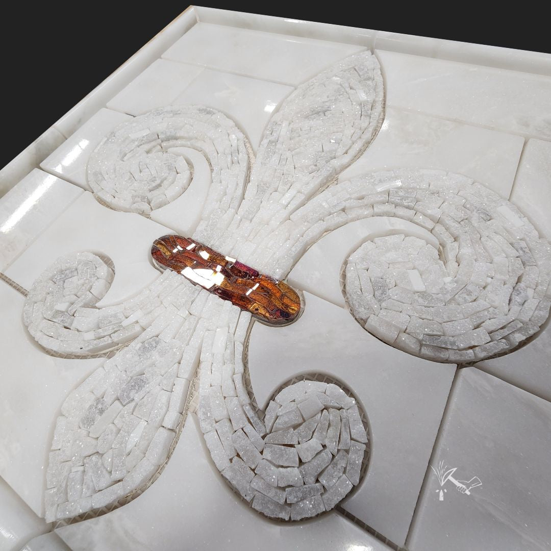 Mosaic Stone Fleur de Lis (Elegance Style) Tile Medallion