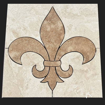Borderless Square Travertine Fleur de Lis Backsplash / Tile Floor Medallion