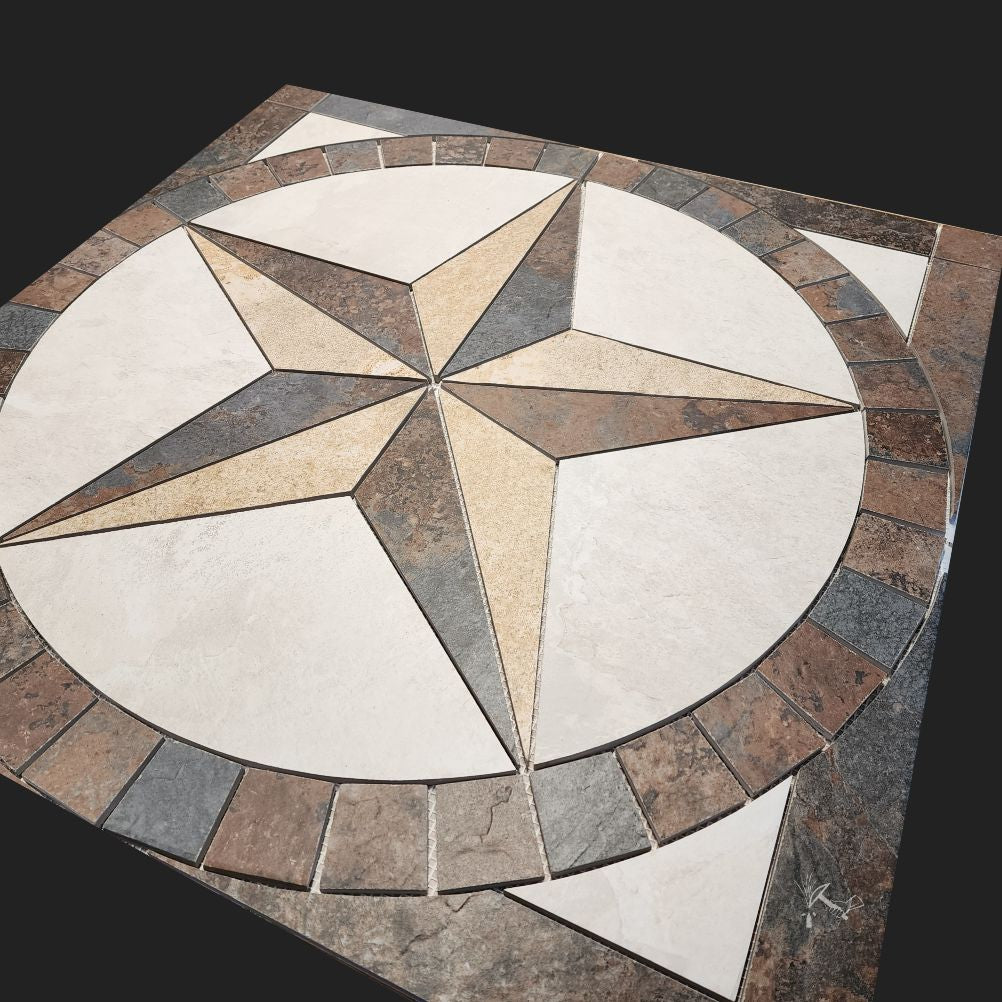 Texas Star Floor Medallion - Made from Slate Look Porcelain Tile