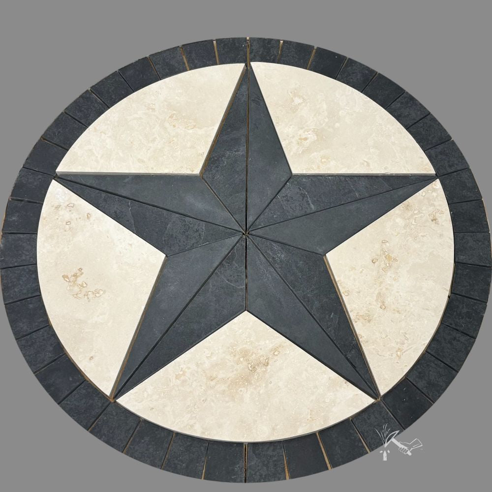 40" Round Dark Slate Texas Star Tile Medallion for Gino