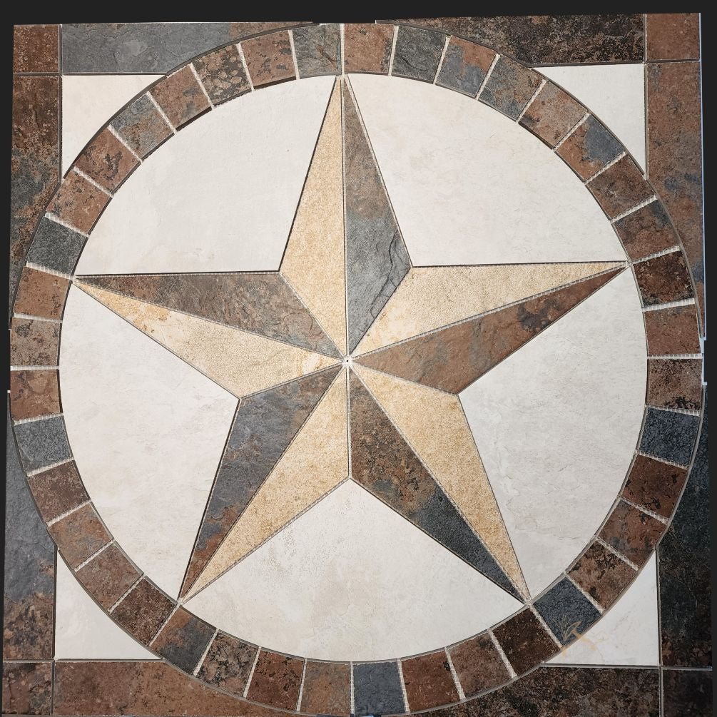 Texas Star Floor Medallion - Made from Slate Look Porcelain Tile