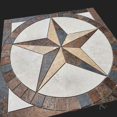 Texas Star Floor Medallion - Made from Slate Look Porcelain Tile