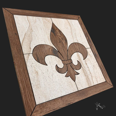 Fleur de Lis Tile Floor medallion or backsplash made from wood look porcelain tile.