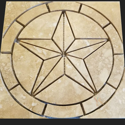 Beige Travertine Texas Star Backsplash Mural / Floor Medallion