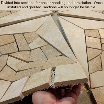 Artisan Crafted Works travertine Texas star medallion divided into sections for easy handling.