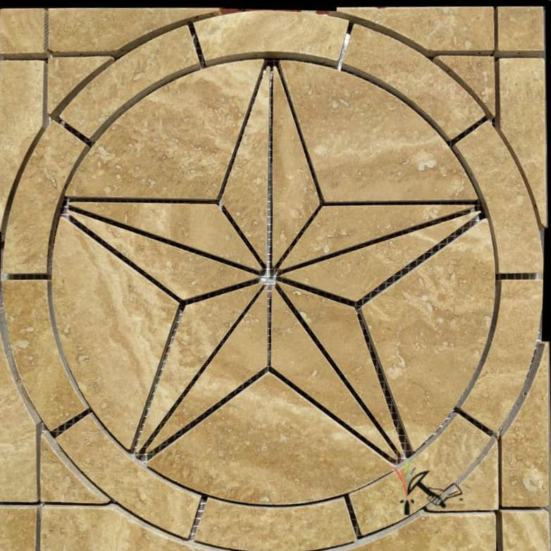Beige Travertine Texas Star Backsplash Mural / Floor Medallion
