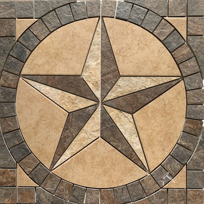 Dark Porcelain and Ceramic Tile Texas Star Floor Medallion