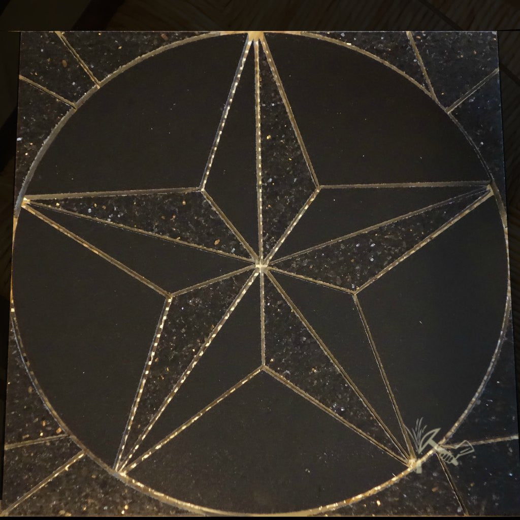12" Texas Star Granite Backsplash Mural / Floor Medallion (Absolute Black / Black Galaxy)