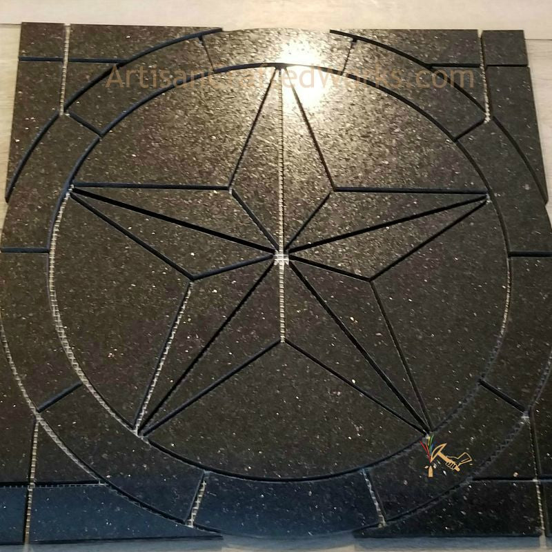 Granite Tile Texas Star Medallion (Black Galaxy)