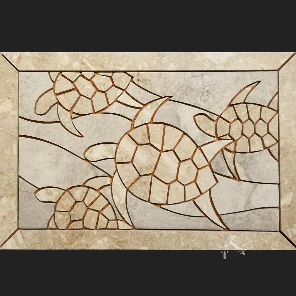 Hawaiian Sea Turtle Backsplash Tile Insert for installation in a kitchen backsplash or shower.