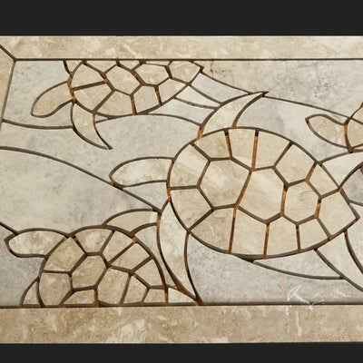 Hawaiian Sea Turtle Backsplash Tile Insert for installation in a kitchen backsplash or shower.