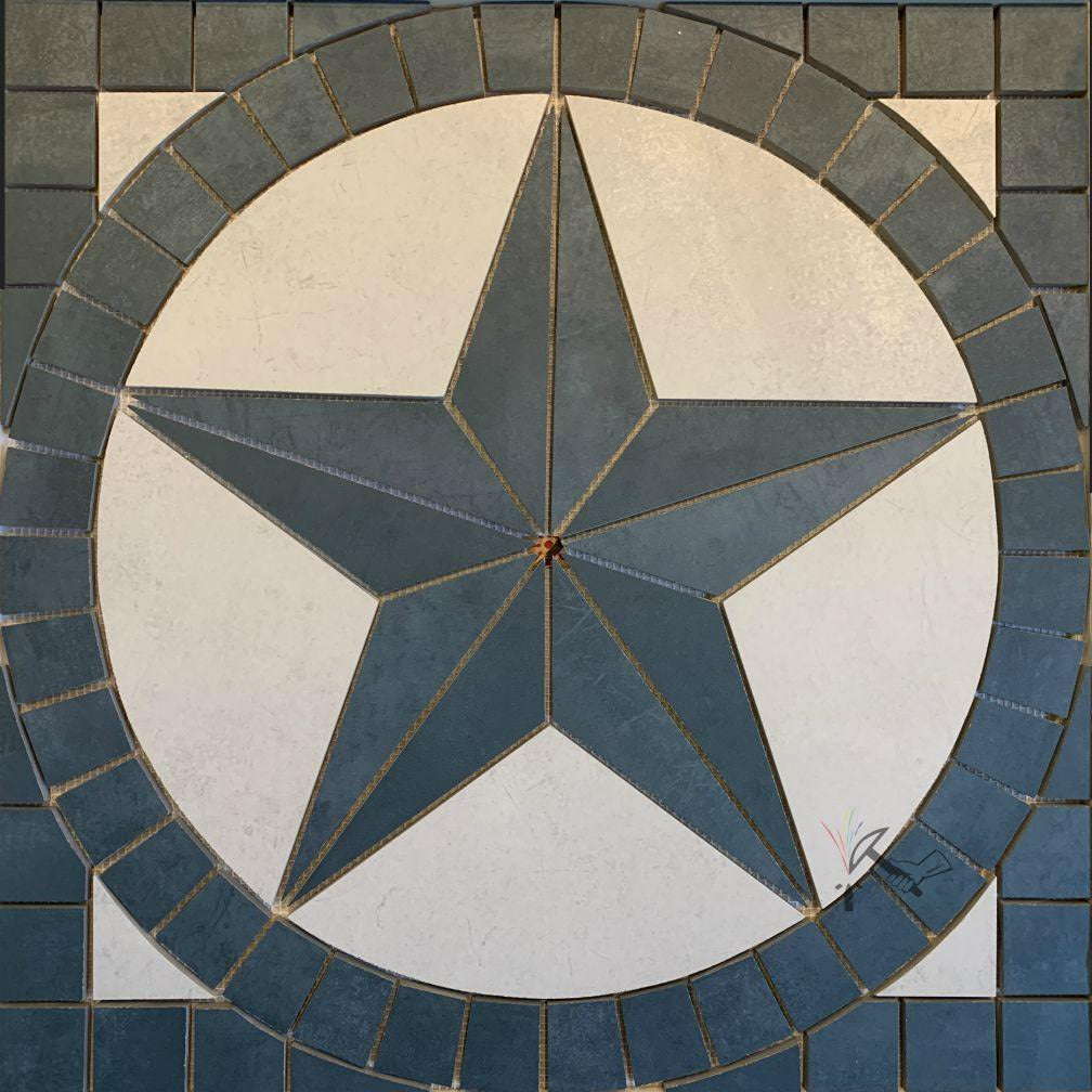 Dark Indigo Blue Texas Star backsplash medallion / tile insert.