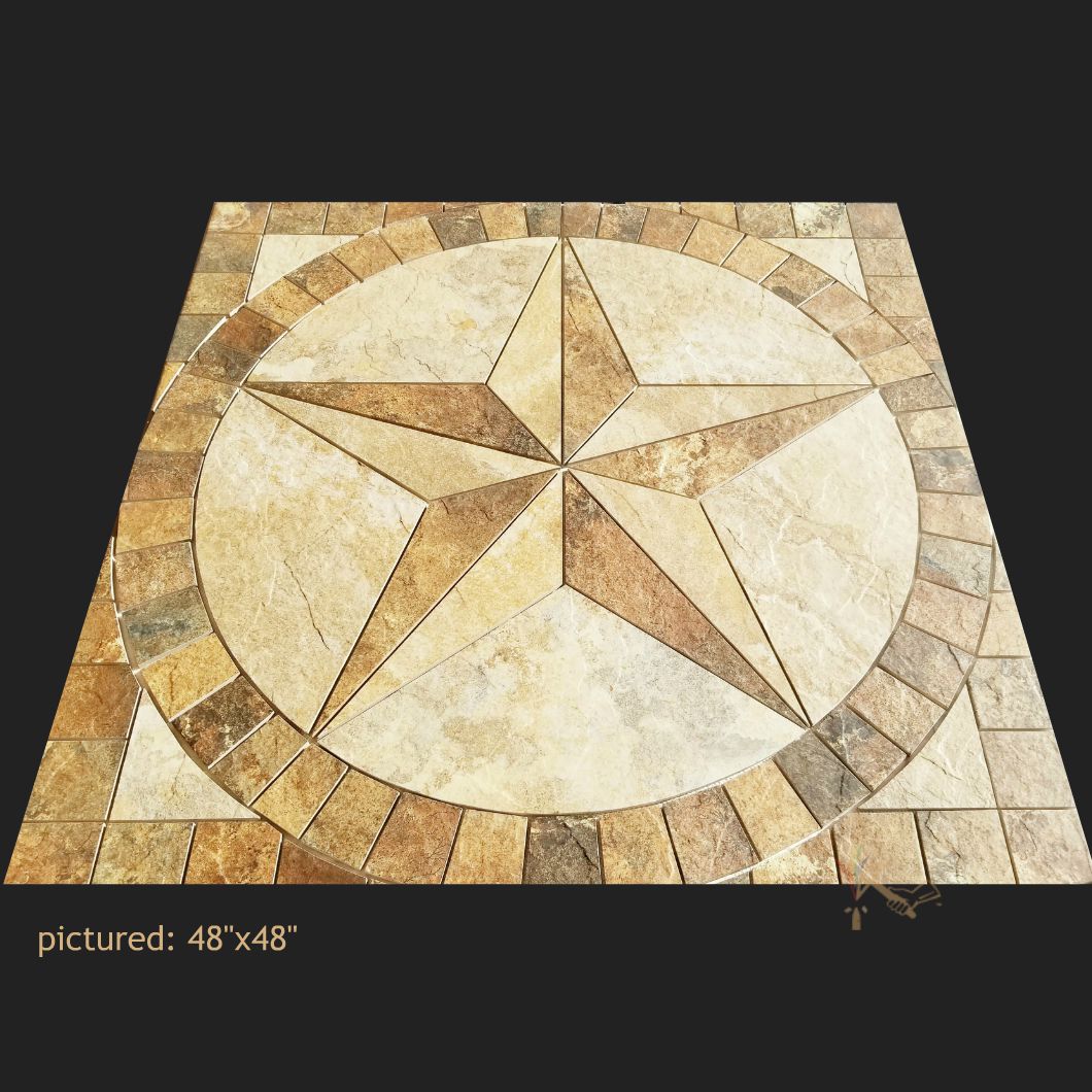 Large 48" x 48" Texas Star Floor Medallion made from slate look porcelain tile.