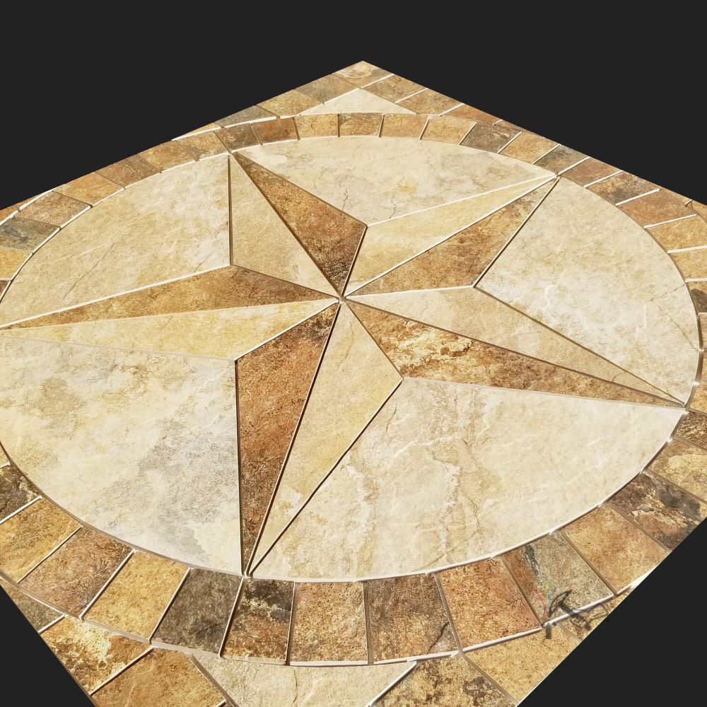 Large Texas Star Floor Medallion made from slate look porcelain tile.
