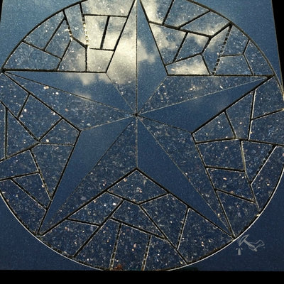 12" Texas Star Granite Backsplash Mural / Floor Medallion w/ Mosaic Fill (Absolute Black / Black Galaxy)