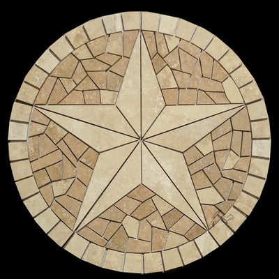 Round castle travertine Texas star tile floor medallion