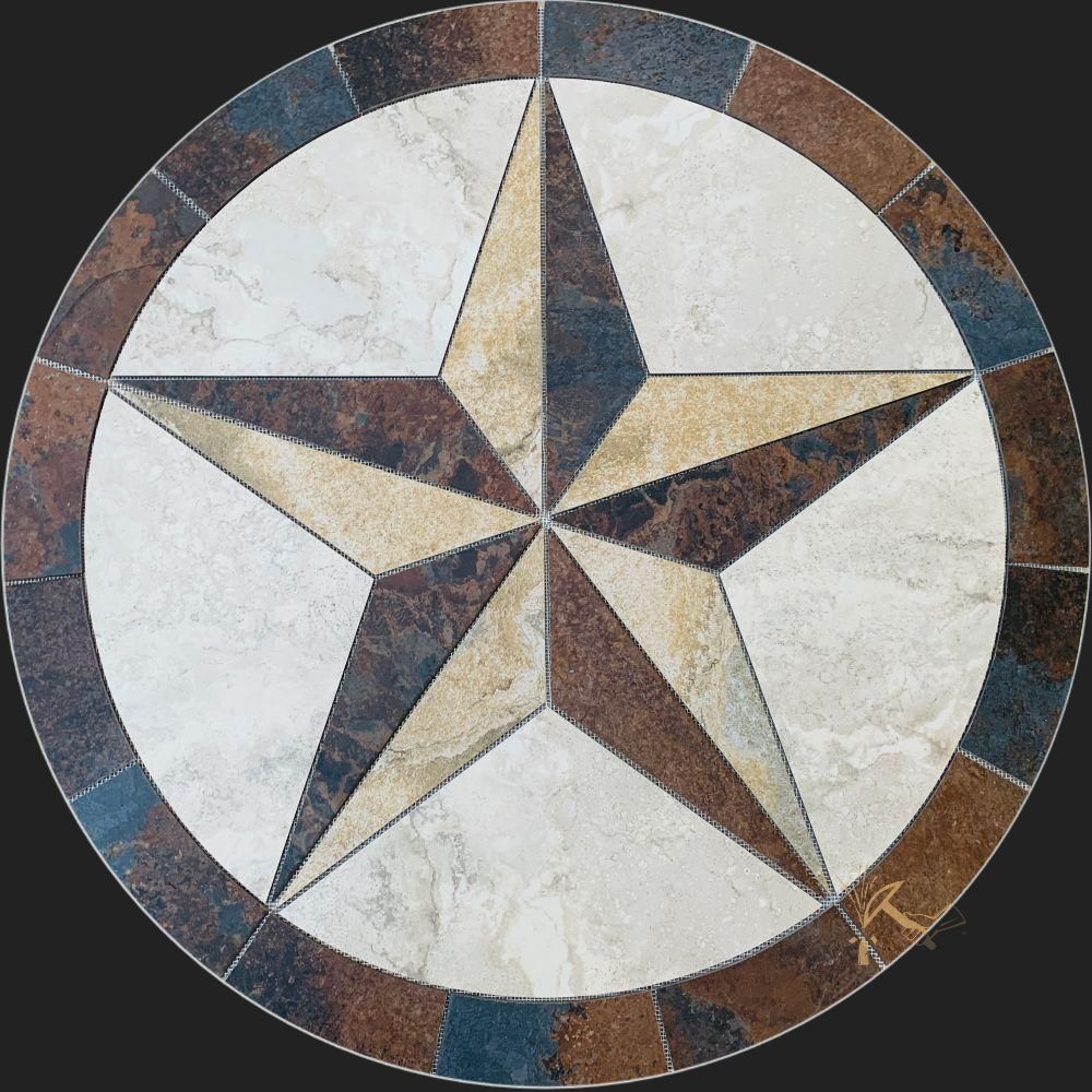 Round Slate Look Porcelain Tile Texas Star Medallion for Swimming Pool Installation