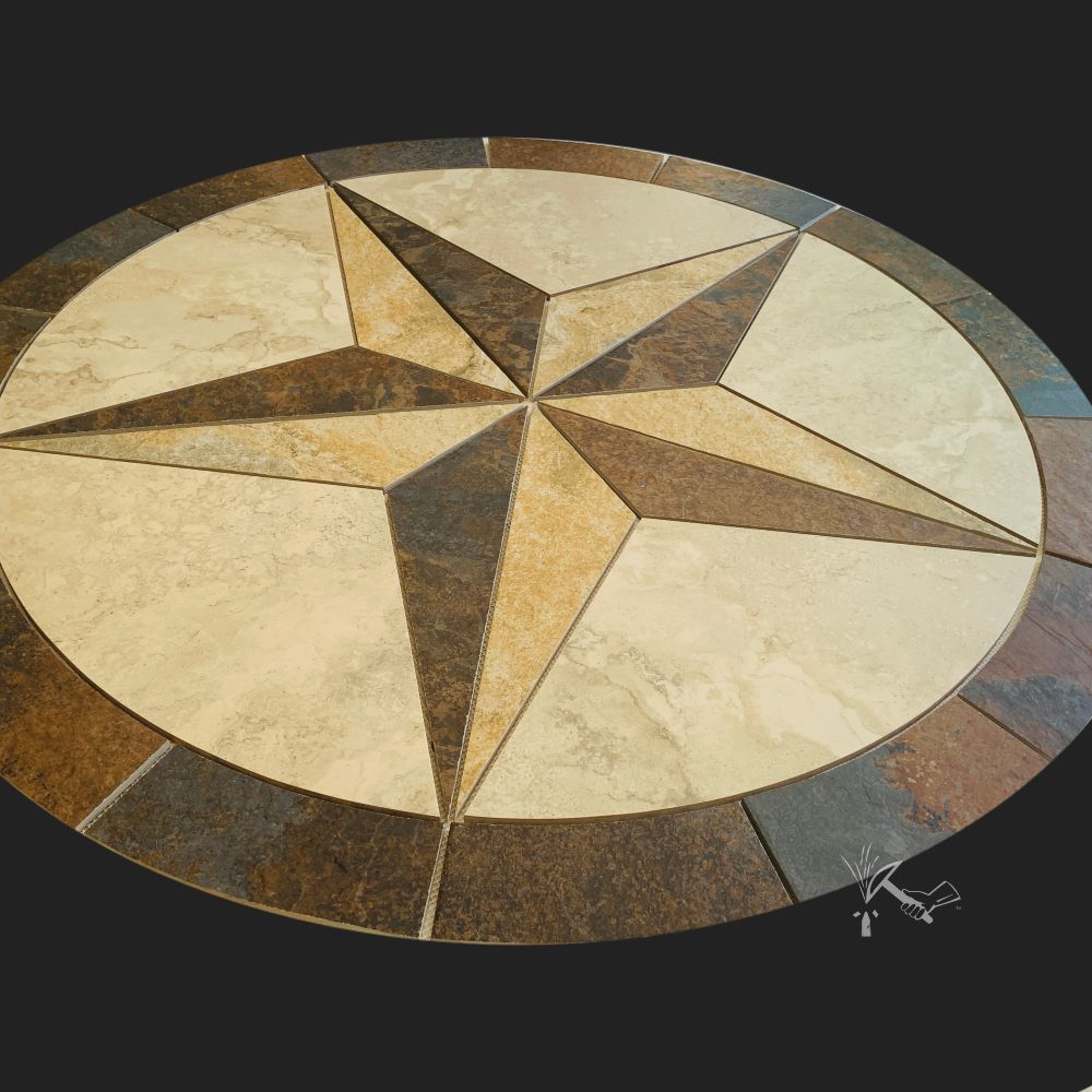 Round Texas Star Tile Medallion for Installatioin in a Swimming Pool, Floor Medallion, or Backsplash