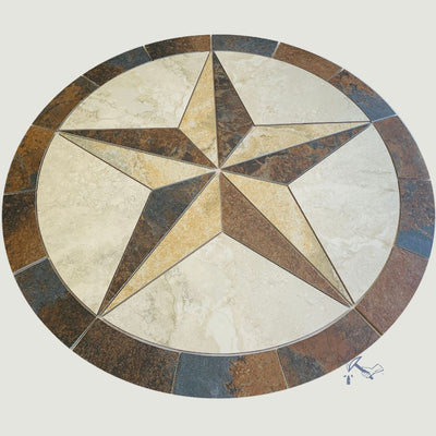 Round Porcelain Tile Texas Star Medallion with Rich Colors