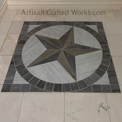 Texas Star Floor Medallion - Wood Look Porcelain Tile