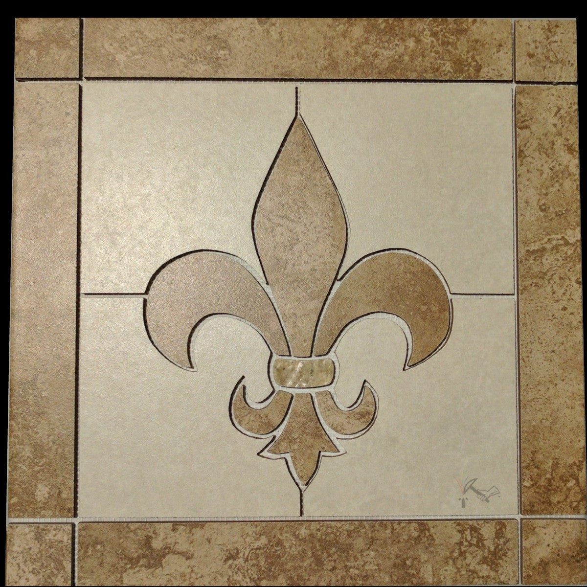Fleur de Lis Backsplash or Tile Floor Medallion made of ceramic tile.