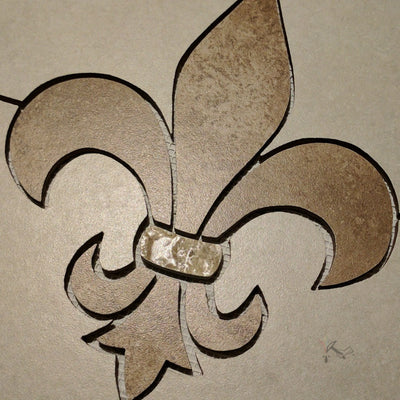 Fleur de Lis Backsplash or Tile Floor Medallion made of ceramic tile.