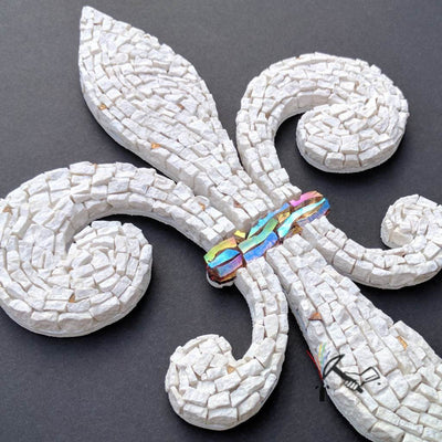 Marble Stone Mosaic Fleur de Lis Backsplash Insert made by Artisan Crafted Works