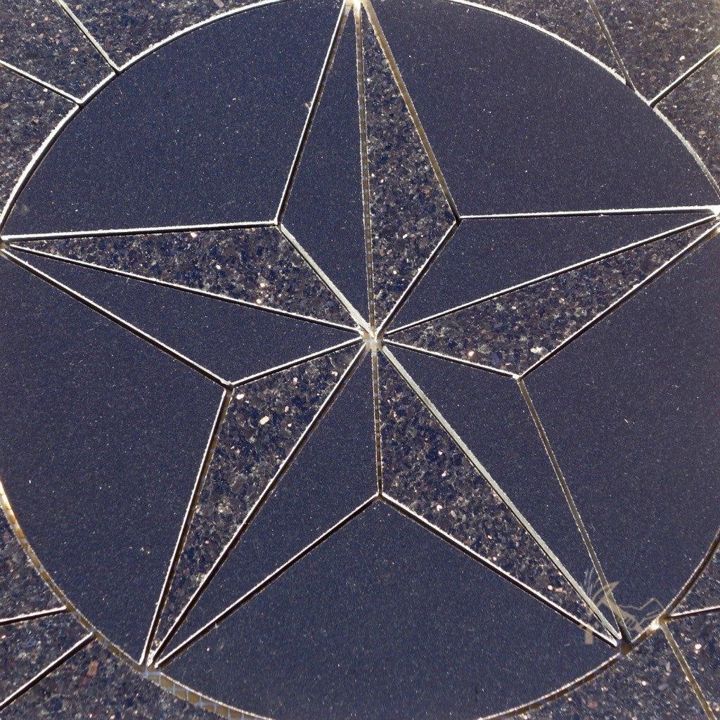 12" Texas Star Granite Backsplash Mural / Floor Medallion (Absolute Black / Black Galaxy)