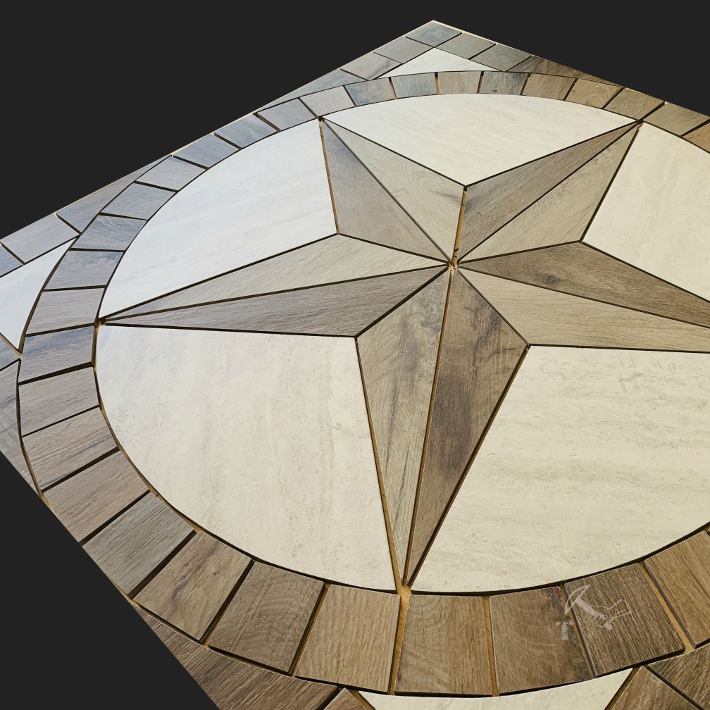 Texas Star Tile Medallion made from Brown Wood Look Tile