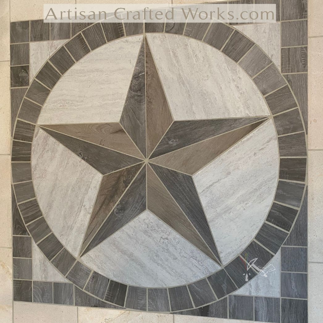 Texas Star Floor Medallion - Wood Look Porcelain Tile