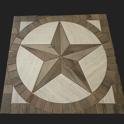 Texas Star Tile Floor medallion made with Woodland Brown Wood Look tile.