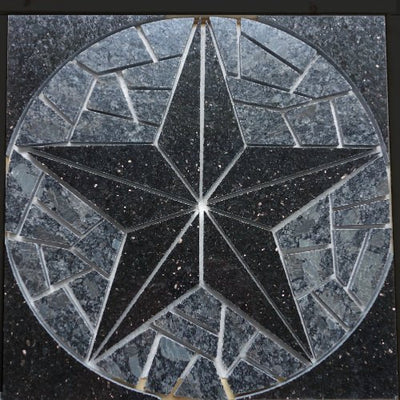 12" Texas Star Granite Backsplash Mural / Floor Medallion w/ Mosaic Fill (Black Galaxy / Steel Gray)