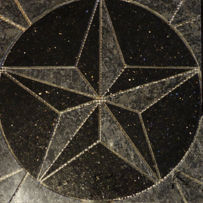 12" Texas Star Granite Backsplash Mural / Floor Medallion (Black Galaxy / Steel Gray)