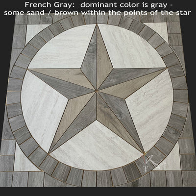 Wood Look French Gray Porcelain tile Texas Star Medallion with description